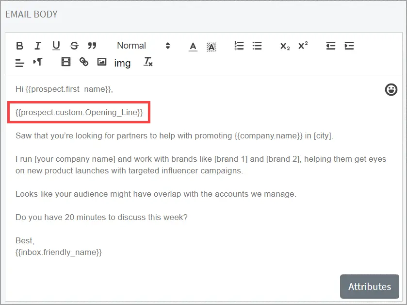 Email attribute template
