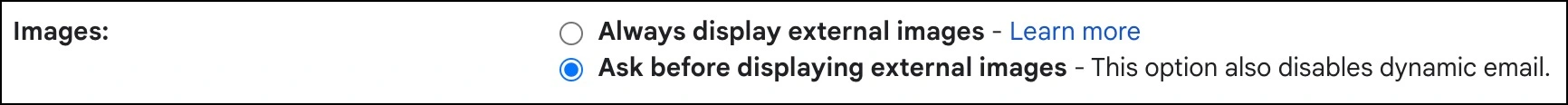 Image display options check box.
