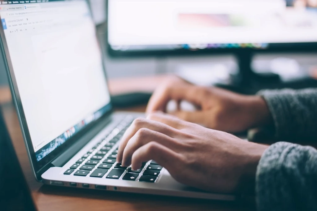 Typing in a laptop's keyboard