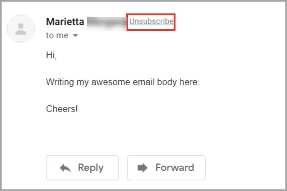 Email with Unsubscribe above