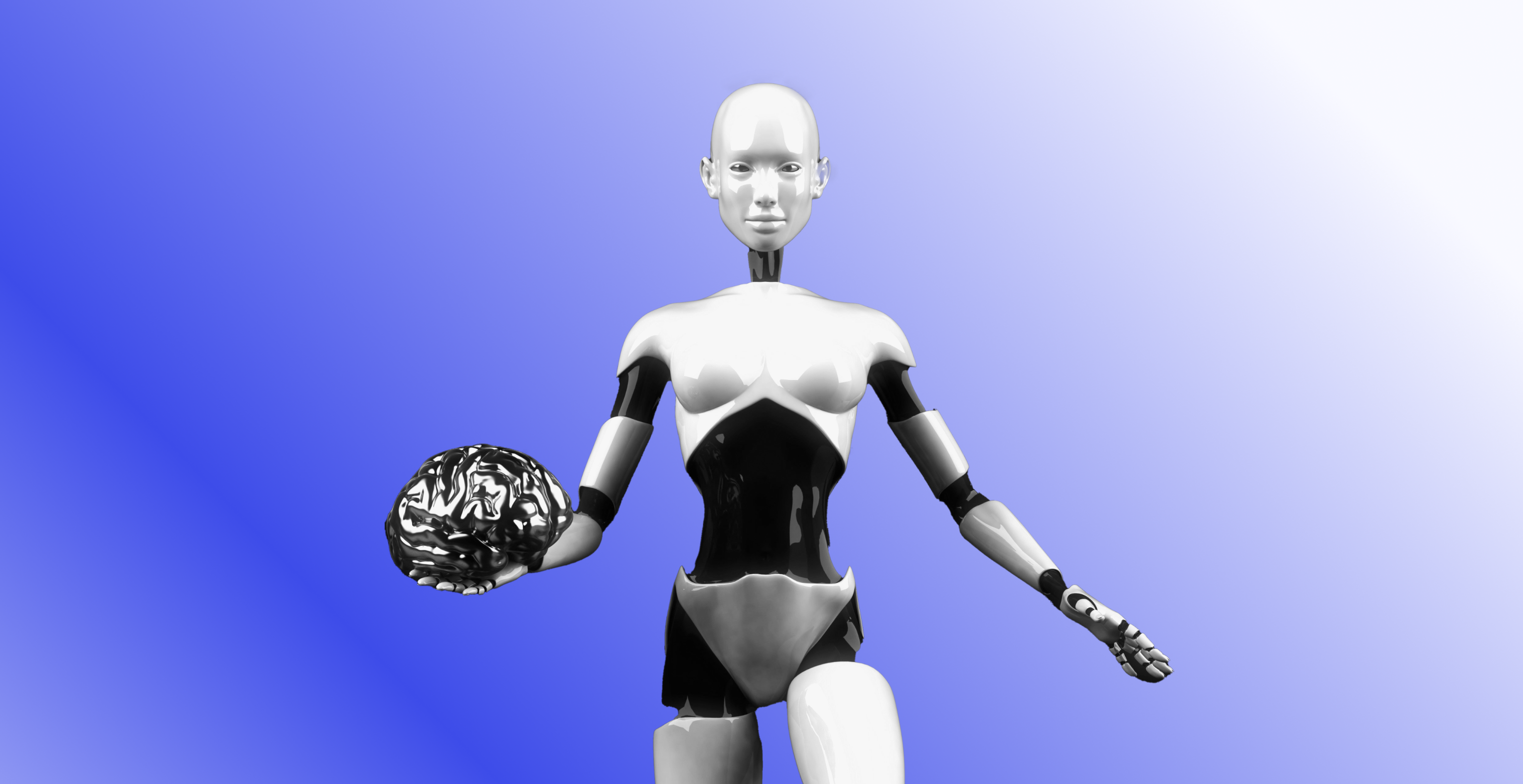 AI robot holding an artificial brain.