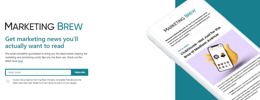 Marketing Brew Newsletter Page