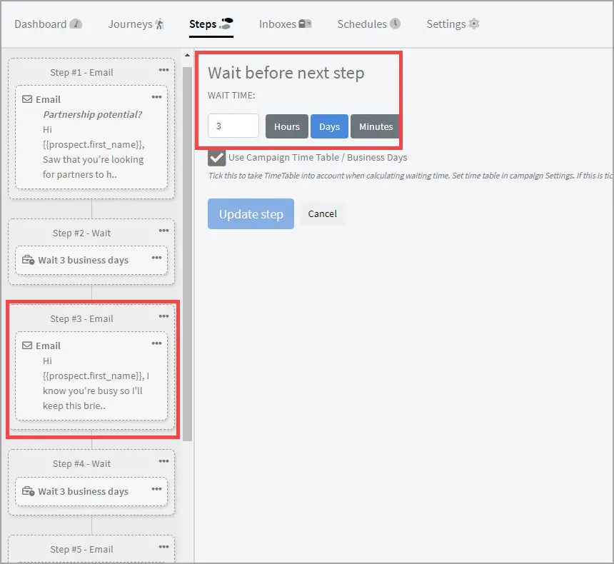 Waiting between follow-ups dashboard.