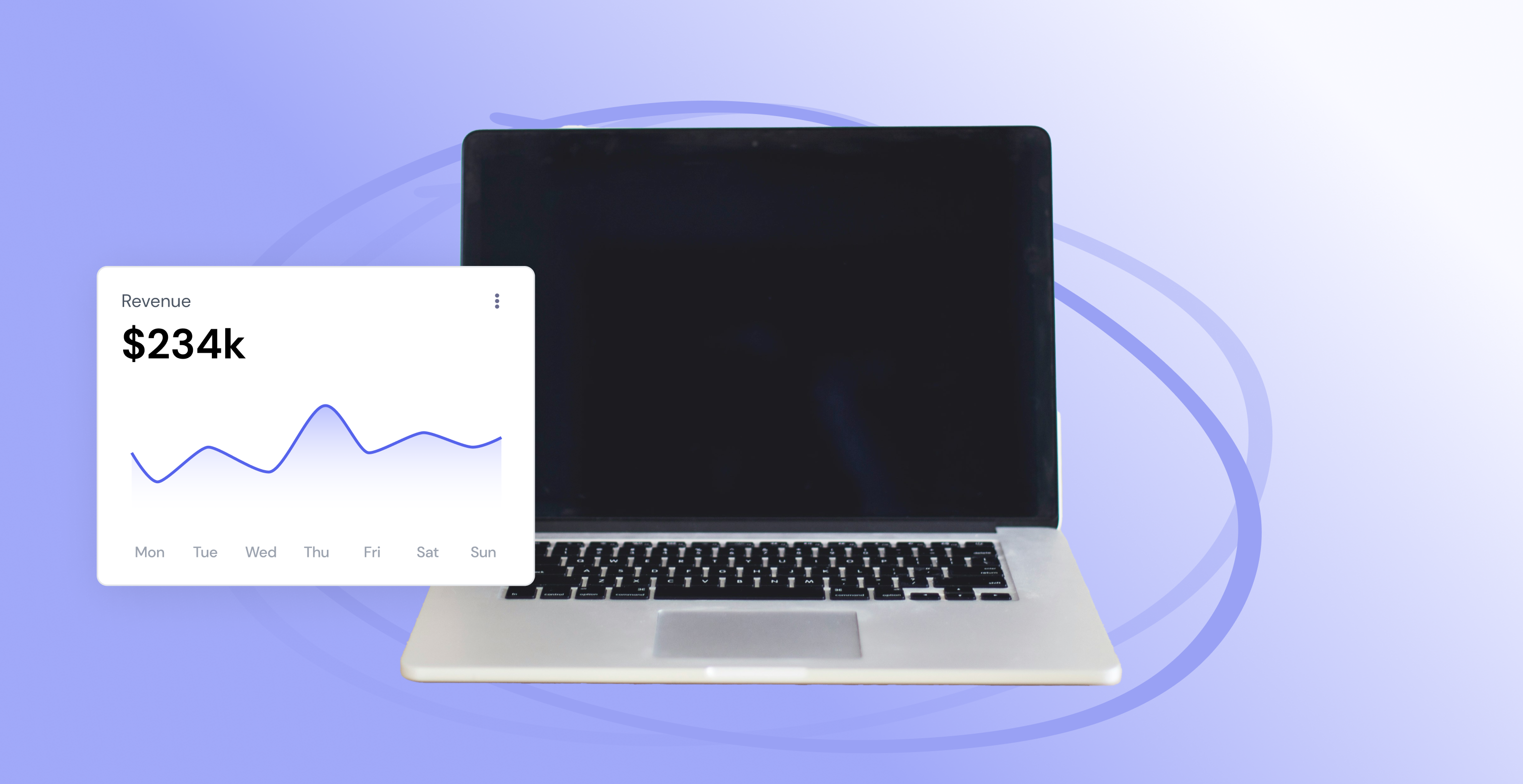 Laptop beside a graph showing positive revenue.