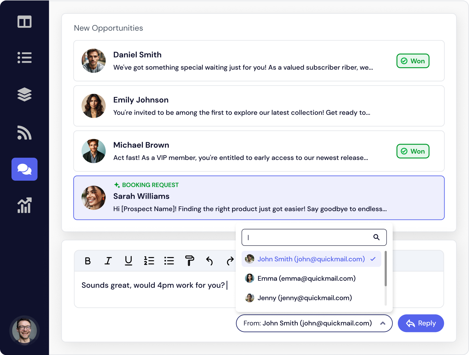 responding to replies in quickmail