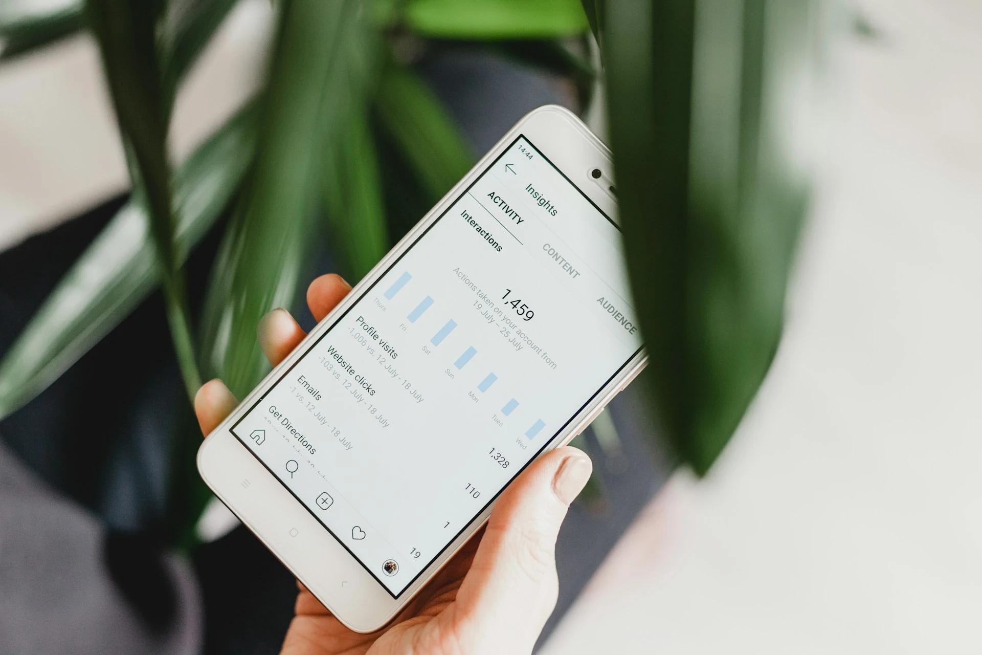 An image of a phone with graph results of influencer status