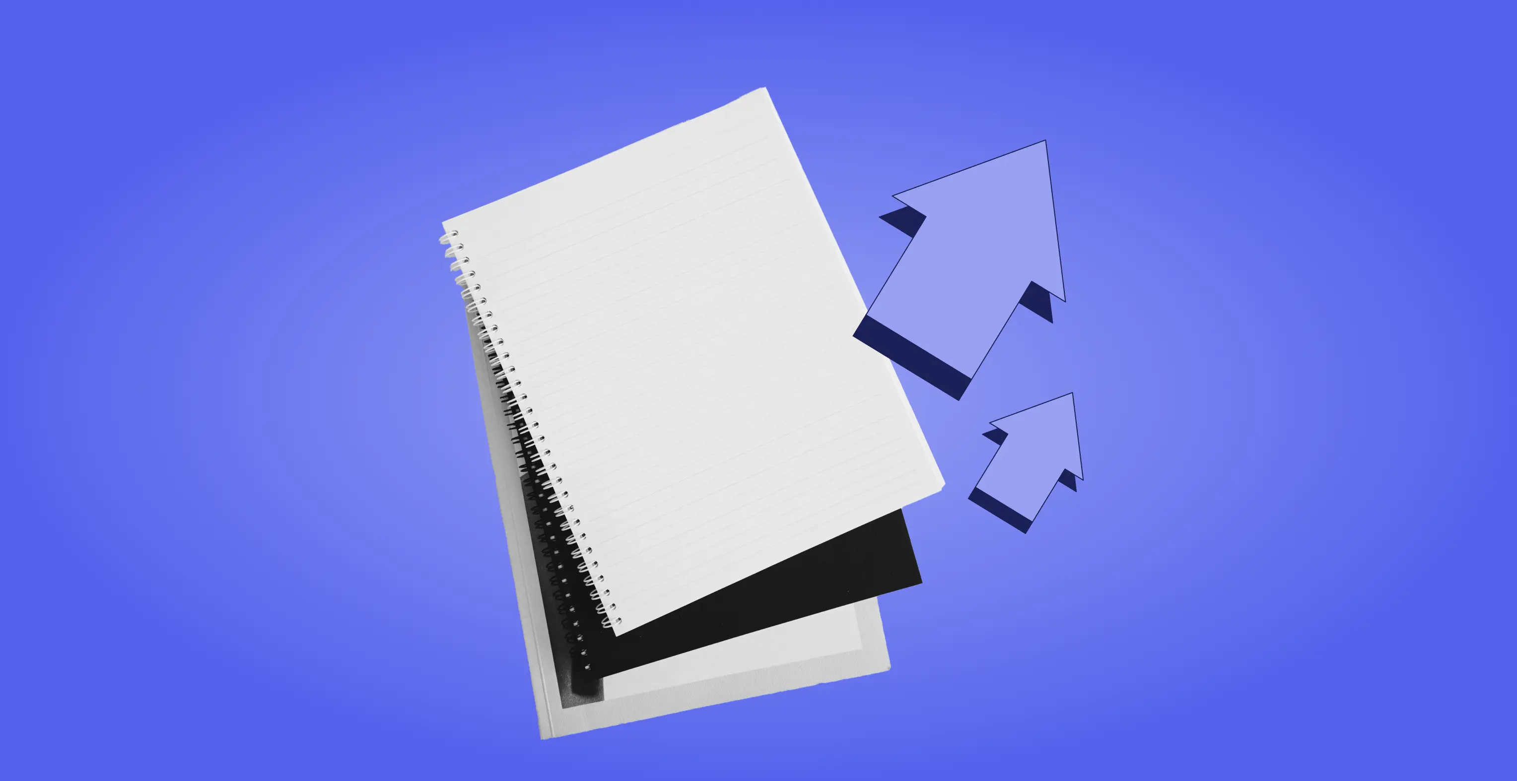 White notebook in blue background.