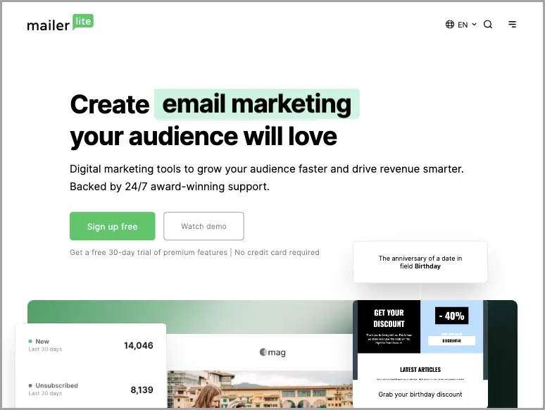 Mailerlite website.