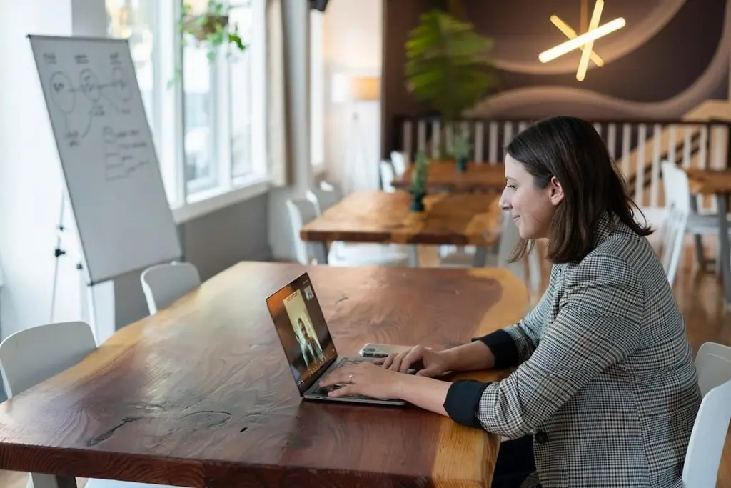 A woman doing a video call