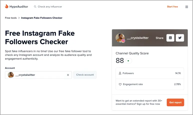 An image showing HypeAuditor website check results