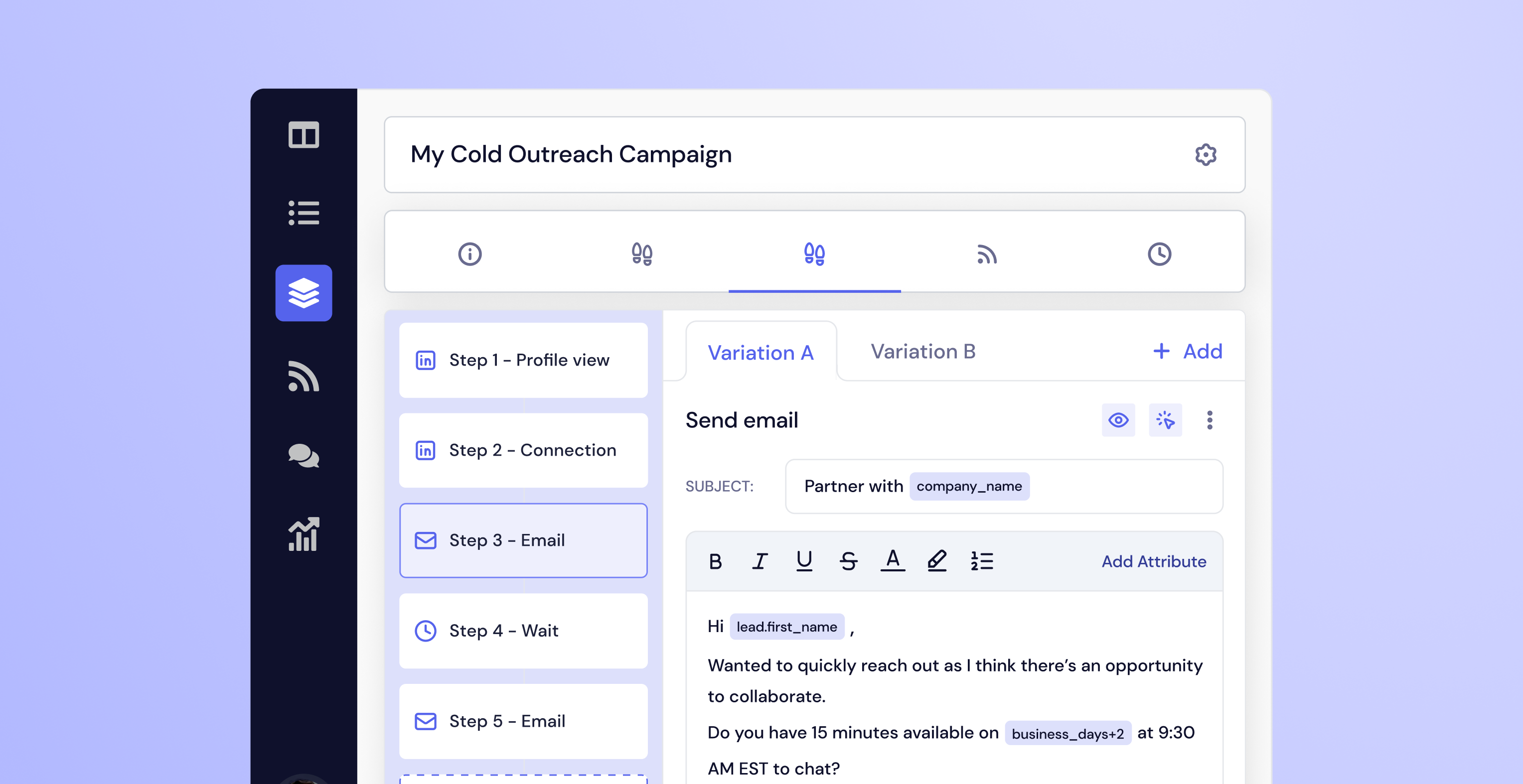 Quickmail dashboard showing a cold outreach campaign.