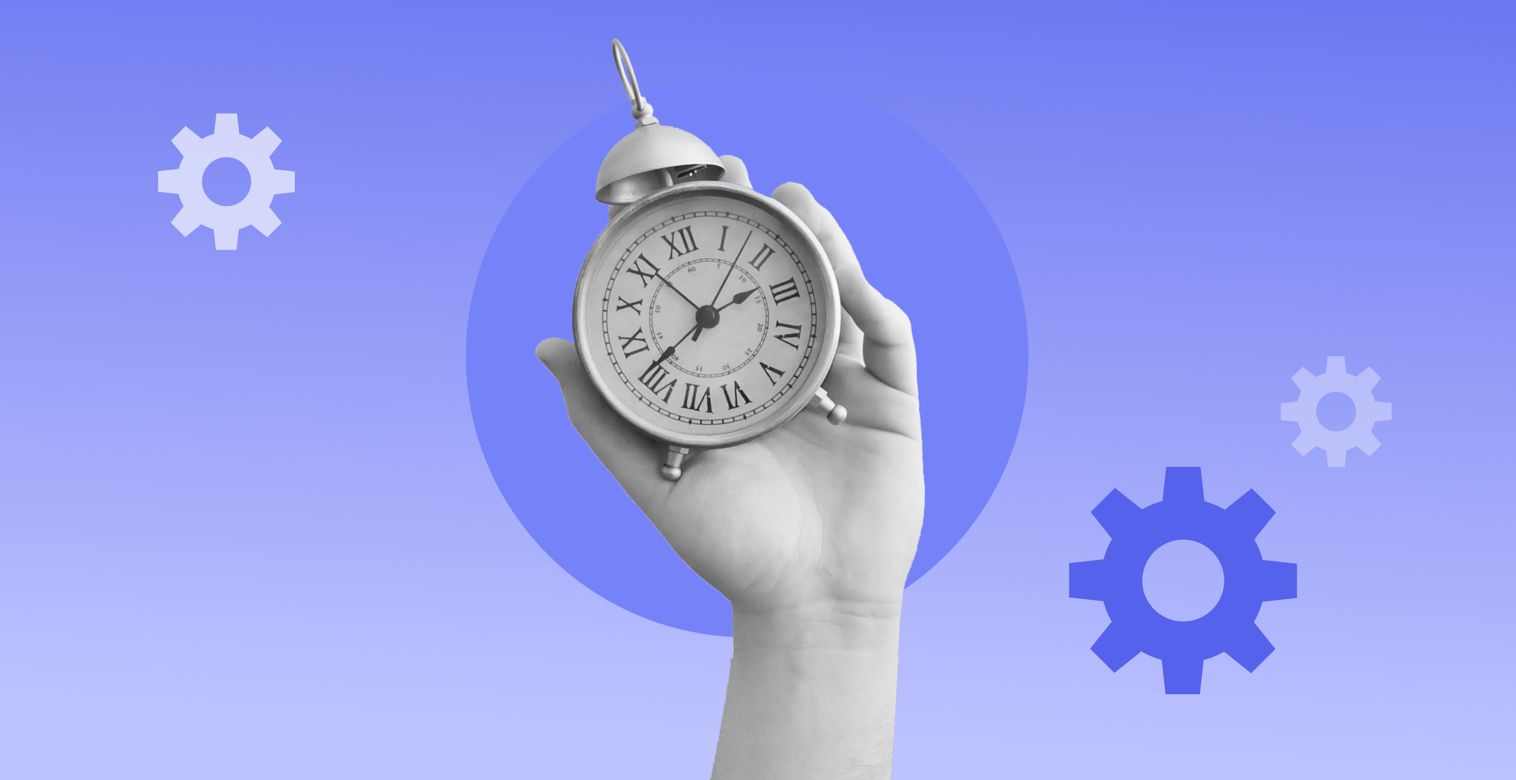 Person holding an alarm clock.