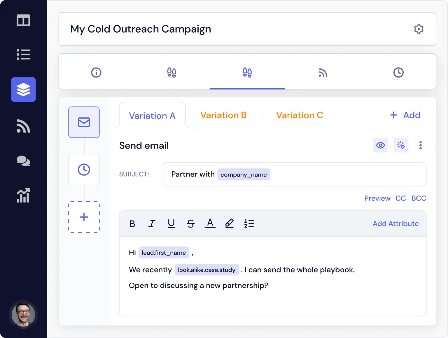 a/b testing email copy with variations in quickmail