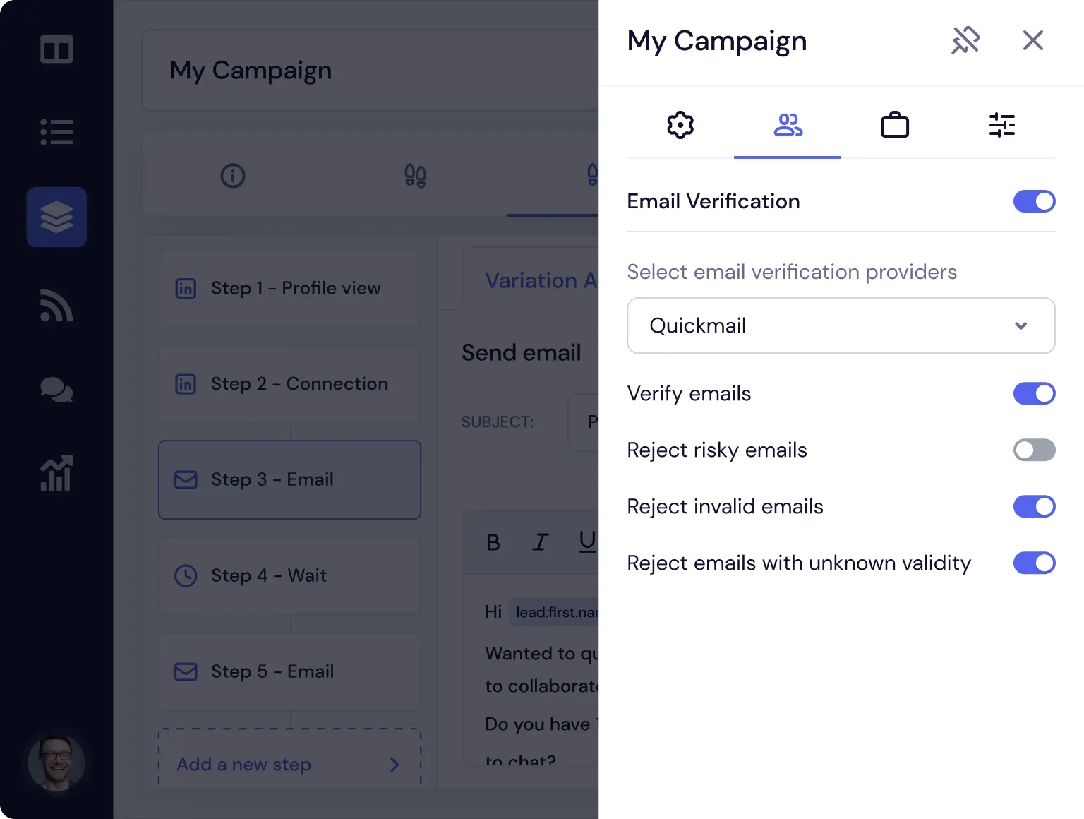 email verification in quickmail to reduce email bounce rate