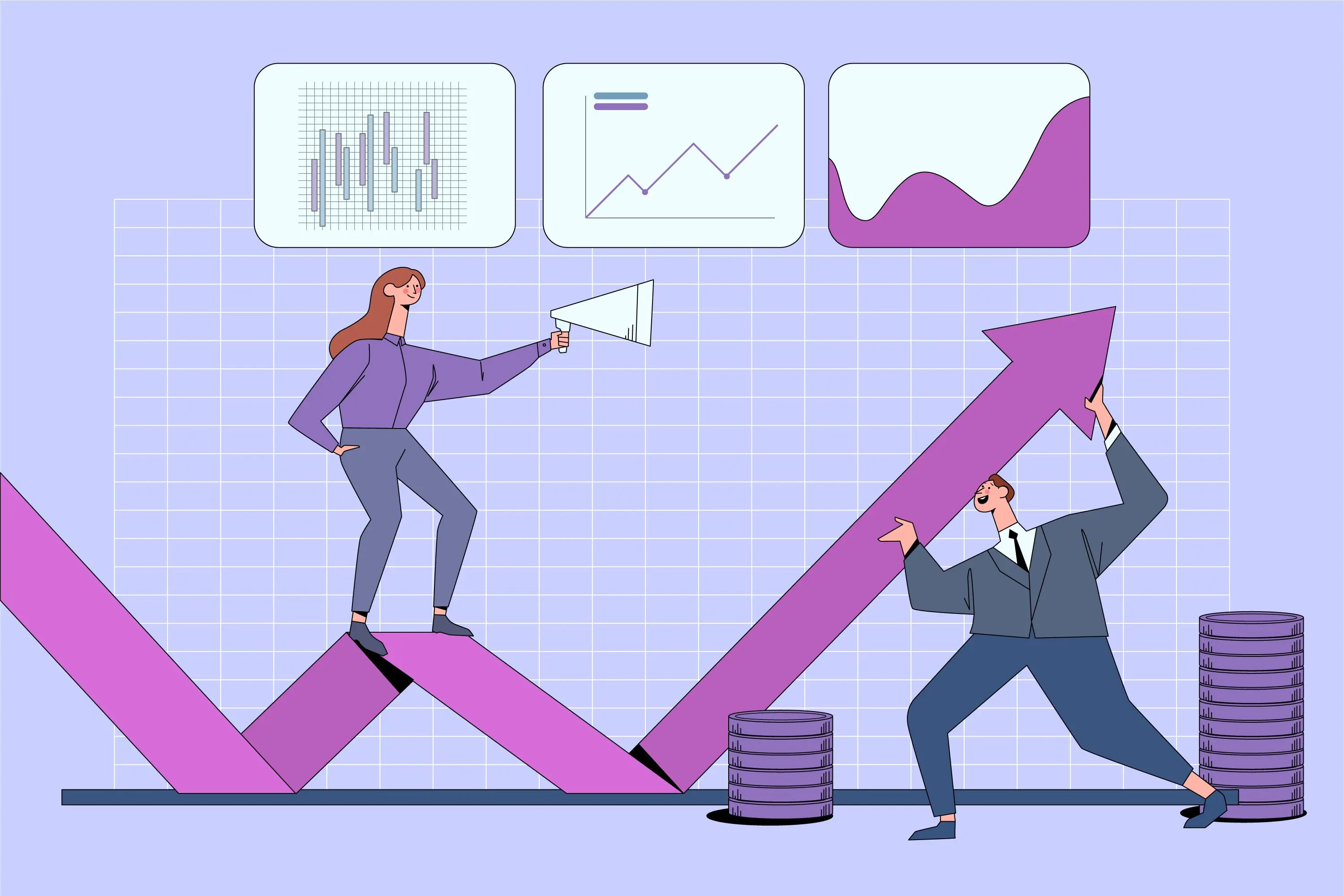 Illustration showing sales and outreach reports.