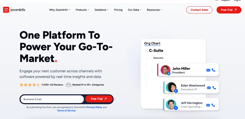 ZoomInfo homepage